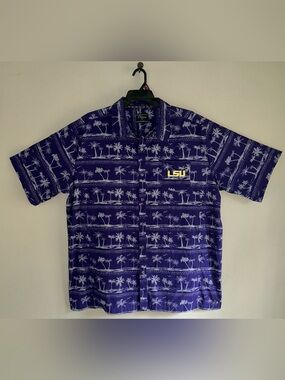 LSU Chiliwear Big & Tall Purple Palm-Print Short Sleeve Button-Down Shirt